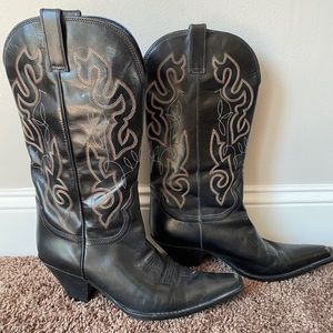 Black leather cowboy boots